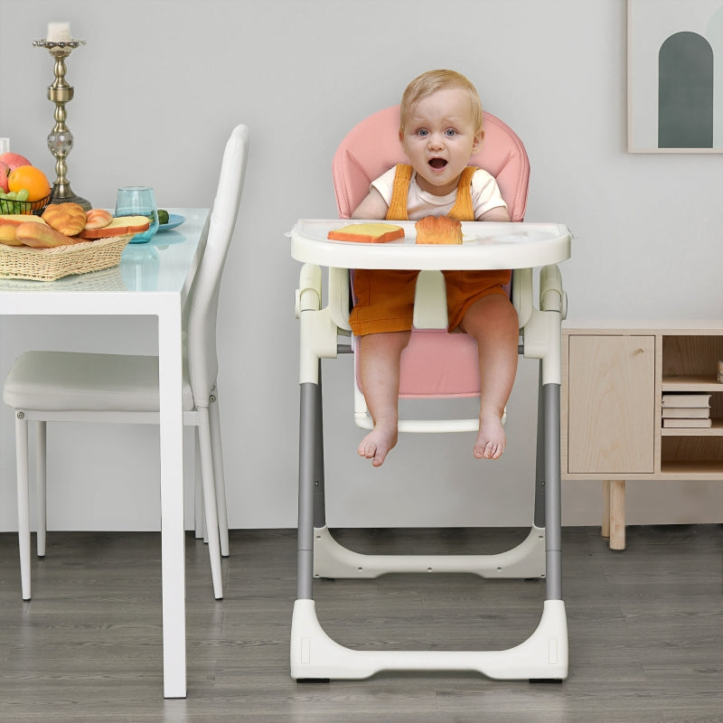 Foldable Pink PU Highchair for Babies