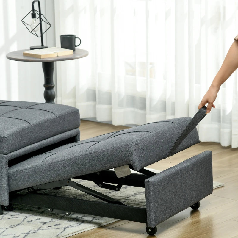 Grey Convertible Chair Bed with Adjustable Backrest and Side Pocket