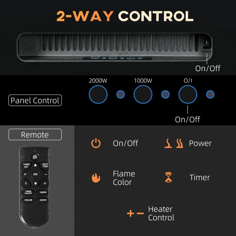 Black 127cm Electric Fireplace, 2000W Wall Mounted Fire with Remote Control