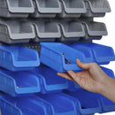 Blue Wall Mounted Tool Rack Organizer with 44 Storage Bins and Shelf