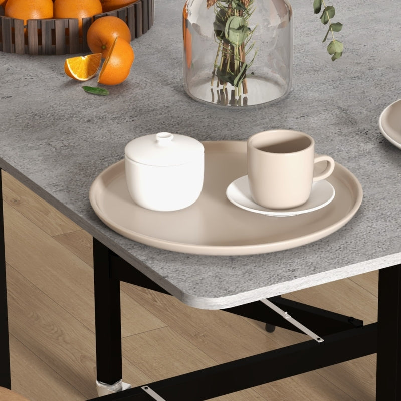 Grey Drop Leaf Folding Dining Table, Metal Frame, Rolling Kitchen Table, 120cm