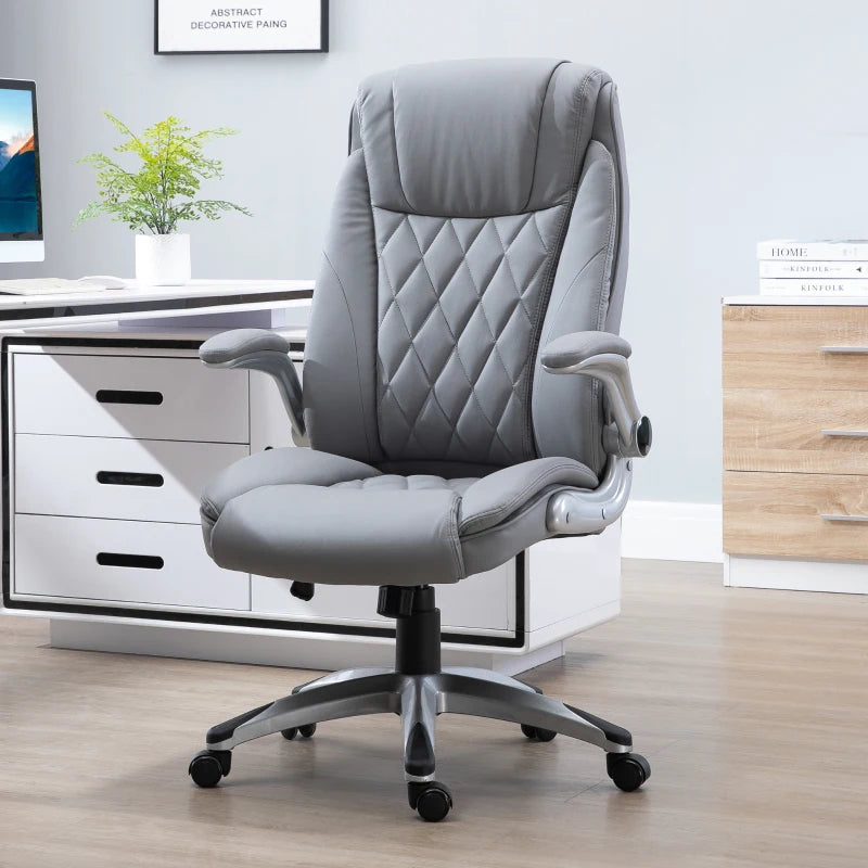 Grey High Back Swivel Office Chair with Flip-up Armrests