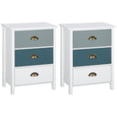 Grey and Blue 3-Drawer Shabby Chic Nightstand Set for Living Room and Bedroom