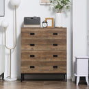 Brown 4-Drawer Metal Frame Storage Chest for Bedroom & Living Room