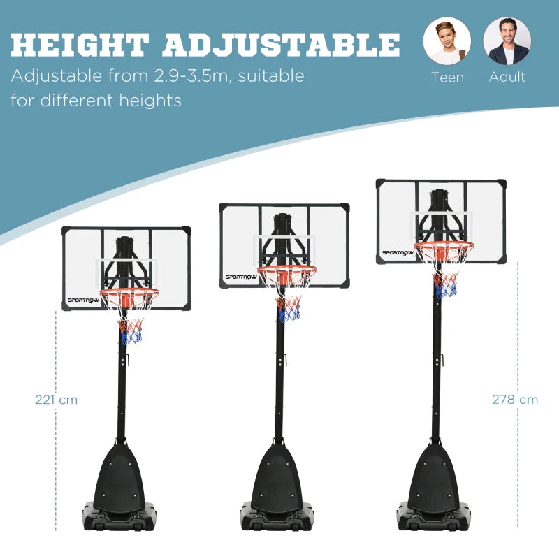 Adjustable Basketball Hoop Stand with Sturdy Backboard, Portable Wheels - Black