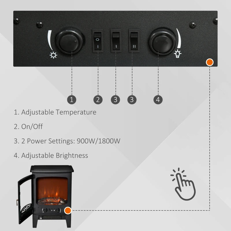 Black Electric Fireplace Stove with Realistic LED Flame Effect