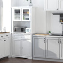 White Kitchen Storage Cabinet with Glass Doors and Adjustable Shelves