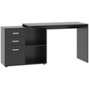Black L-Shaped Corner Desk with Drawers and Storage Shelves