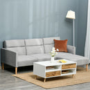 Light Grey L-Shaped Linen Fabric Sofa Bed Set with Footstool