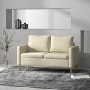 Beige Fabric Two Seater Sofa with Wood Legs and Pockets for Living Room