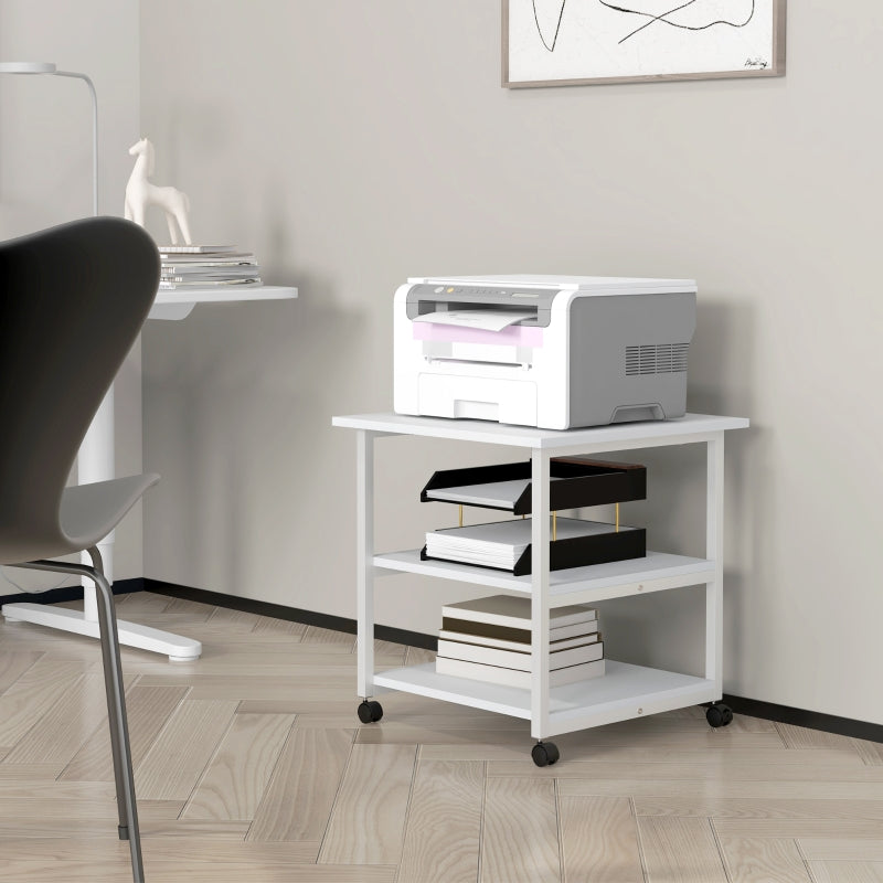 White 3-Tier Steel Printer Stand with Wheels