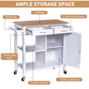 White Kitchen Storage Trolley Cart with Drawers and Wine Glass Rack