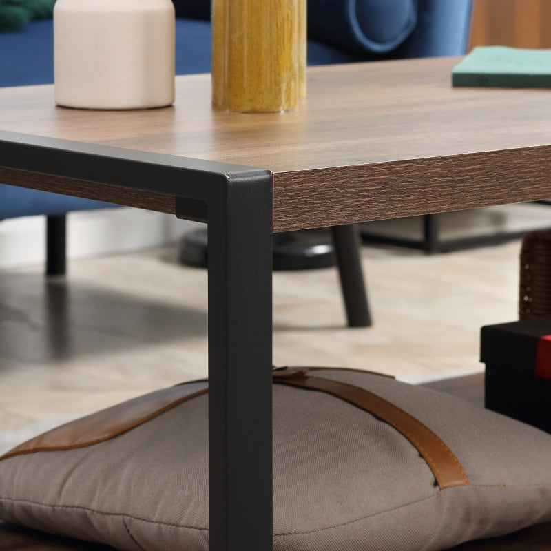Brown Industrial Coffee Table with Shelf and Steel Frame, 120x60x45cm