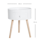 White Round Side Table with Drawer and Wood Legs