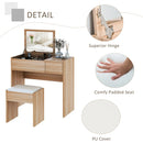 Natural Makeup Vanity Set with Mirror, Drawer, and Stool