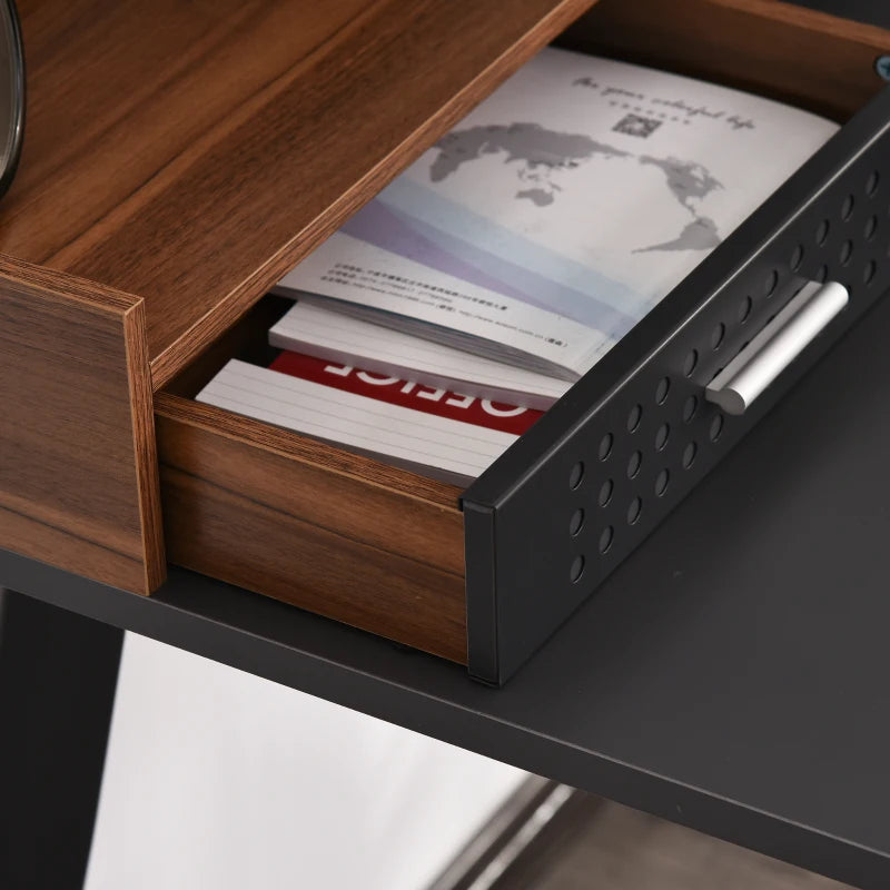 Black Compact Computer Desk with Monitor Stand and Storage