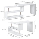 White L-Shaped Rotating Corner Desk with Storage Shelf