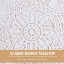 White Carved Floral Round Coffee Table Set, Tray-Style Top, Wood Legs