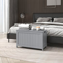 Grey Wooden Storage Trunk with Safety Hinges and Cut-out Handles, 76 x 40 x 48 cm