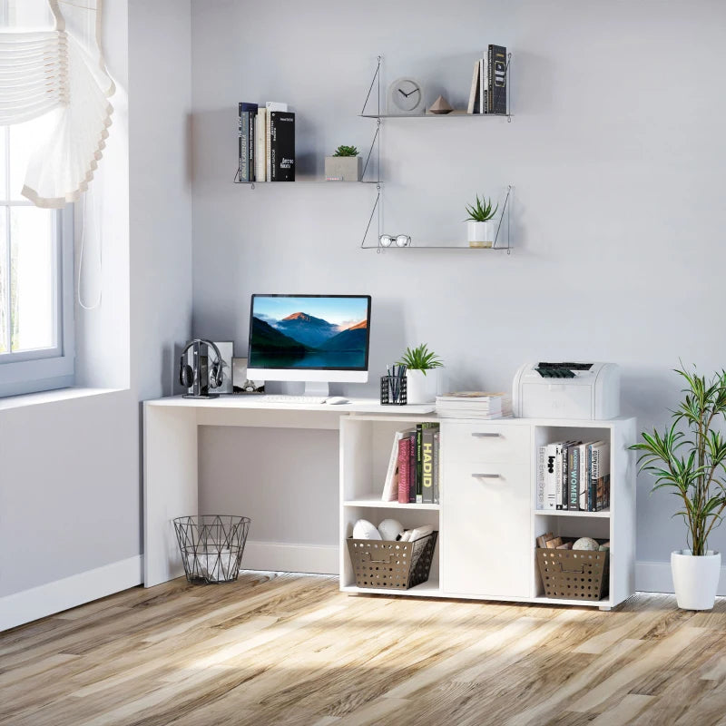 White L-Shaped Computer Desk with Storage