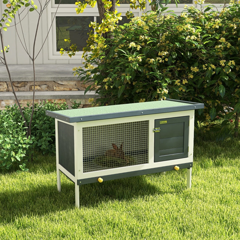Wooden Small Animal Hutch with Asphalt Roof - Outdoor 90x45x65cm (Grey)