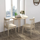 Round Drop Leaf Dining Table, Natural Wood, Seats 4