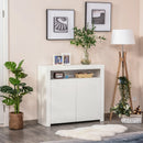 White LED Storage Cabinet with RGB Lighting, High Gloss Front - Modern Sideboard