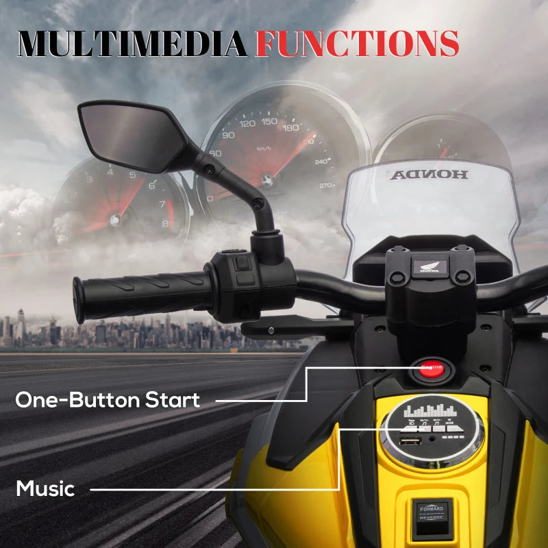 12V Yellow Kids Electric Motorbike with Music & Headlights - Honda Licensed