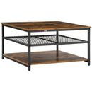 Rustic Brown 3-Tier Square Coffee Table with Storage Shelves