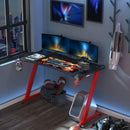 Carbon Fibre Gaming Desk with Storage, Black/Red