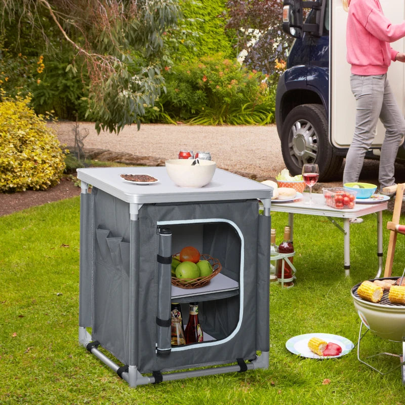 Aluminium Camping Cupboard with 3 Shelves - Portable Outdoor Kitchen Organizer