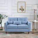 Light Blue Fabric Loveseat with Wooden Legs - 2 Seat Sofa