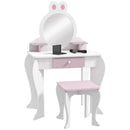 White and Pink Bunny Kids Dressing Table Set with Mirror and Stool