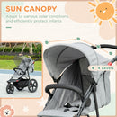 Grey Foldable 3-Wheel Baby Stroller with Canopy and Storage Basket