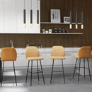 Set of 4 Light Brown Upholstered Bar Stools with Backs and Steel Legs
