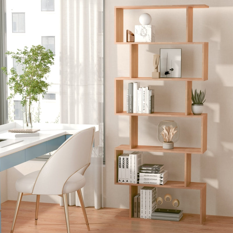 Maple Wood S-Shaped 6-Shelf Room Divider Bookcase