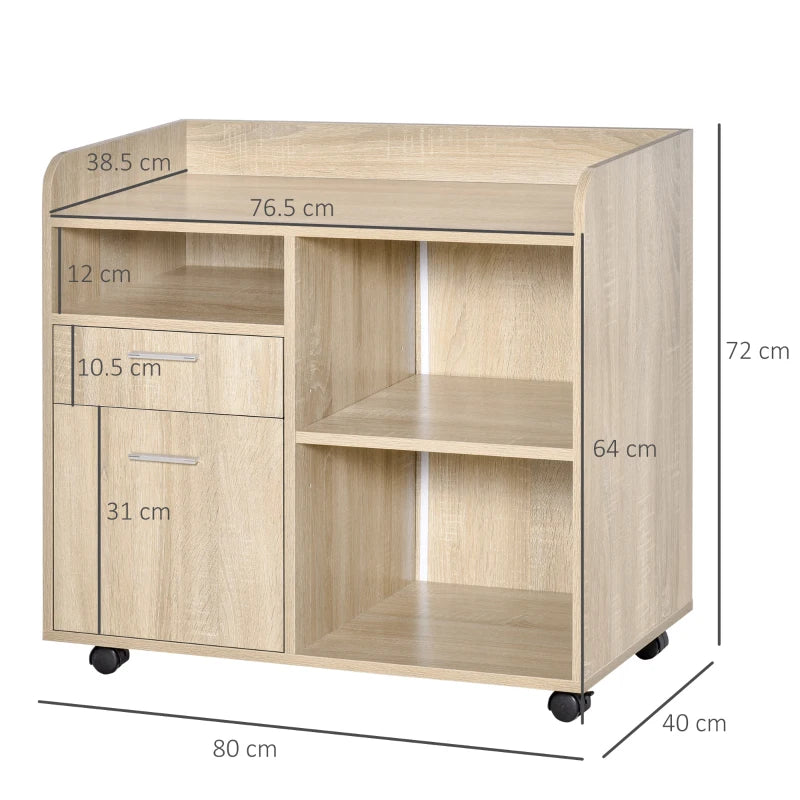 Oak 2-Drawer Printer Stand with Adjustable Shelves