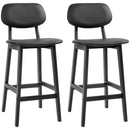 Black Wooden Bar Stools with Faux Leather Seats - Set of 2