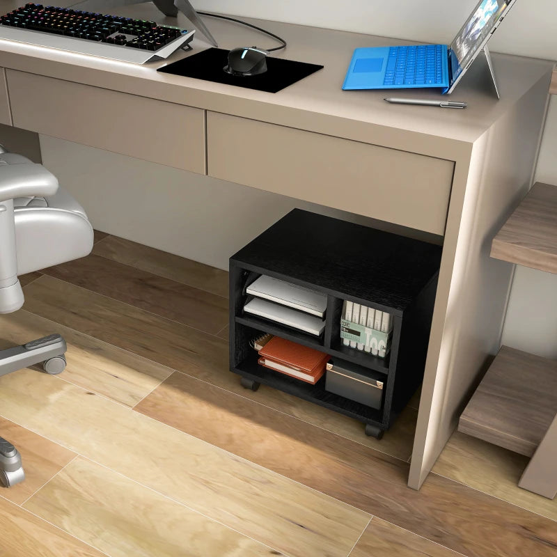 Black 3-Compartment Printer Cart with Wheels