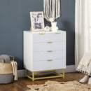 5-Drawer Modern White Chest of Drawers with Golden Steel Base