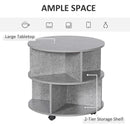 Round Cement Coffee Table with Divided Shelves and Wheels