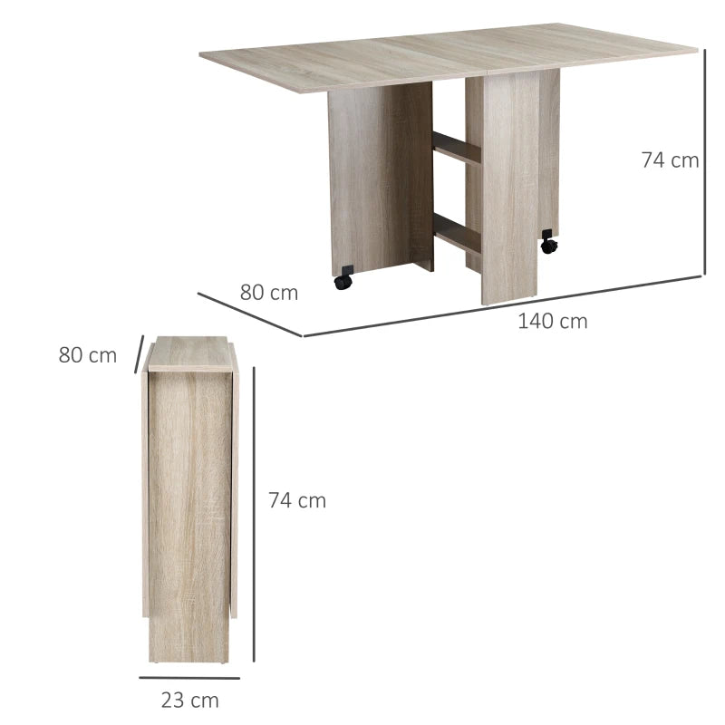 Natural Folding Drop Leaf Dining Table with Shelves and Casters