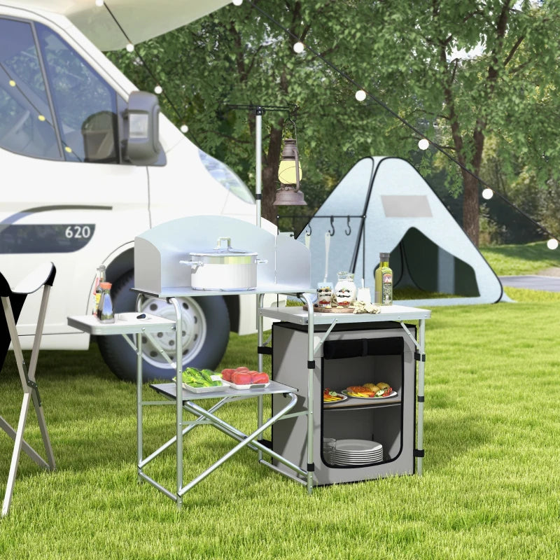 Portable Folding Camping Kitchen with Wind Shield - Blue
