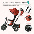 Red 4-in-1 Kids Tricycle with Parent Handle and Canopy