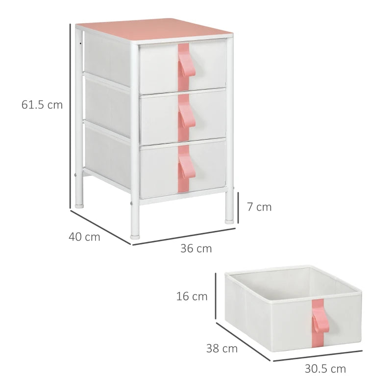 Pink Fabric 3-Drawer Storage Cabinet