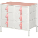 6-Drawer Pink Fabric Storage Cabinet with Metal Frame and Wooden Top