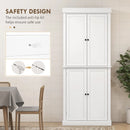 White Freestanding Kitchen Storage Cabinet with 4 Doors and 6-Tier Shelving