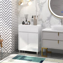 White High Gloss Bathroom Storage Cabinet with Doors, 60x30x80 cm
