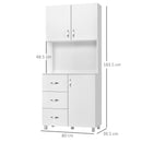 White Kitchen Storage Cabinet with Drawers and Shelves