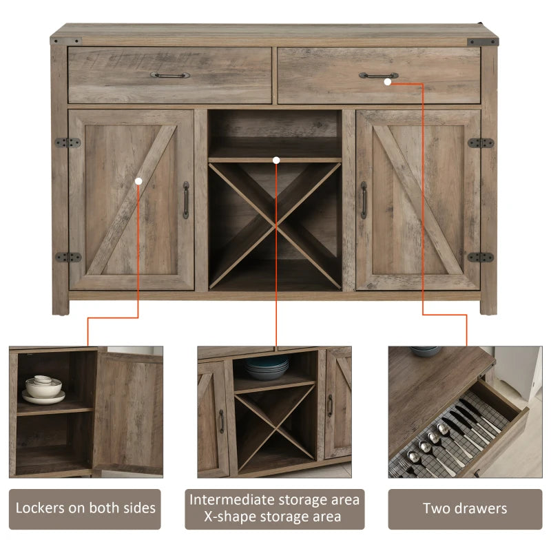 Bronze-Tone Rustic Style Side Cabinet with 2 Drawers & Cupboards - 140x39x58 cm